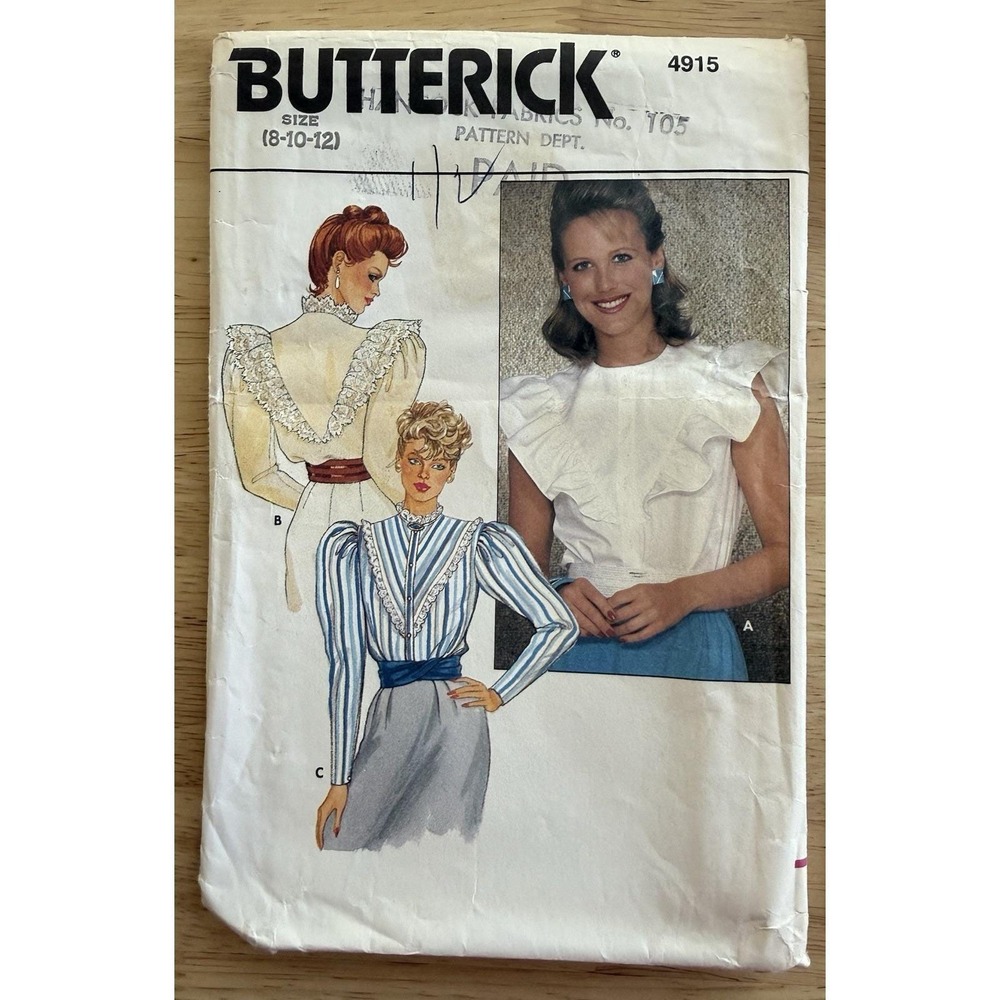 Butterick Pattern 4915 Misses' Semi-Fitted‎ Blouse Size 8-10 CUT